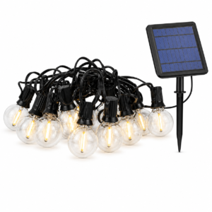 ENER-J Solar String Lights for Garden — 7.6m, 25 G40 LED Filament Bulbs, 4400mAh, Solar + USB, IP64