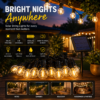 ENER-J Solar String Lights for Garden — 7.6m, 25 G40 LED Filament Bulbs, 4400mAh, Solar + USB, IP64