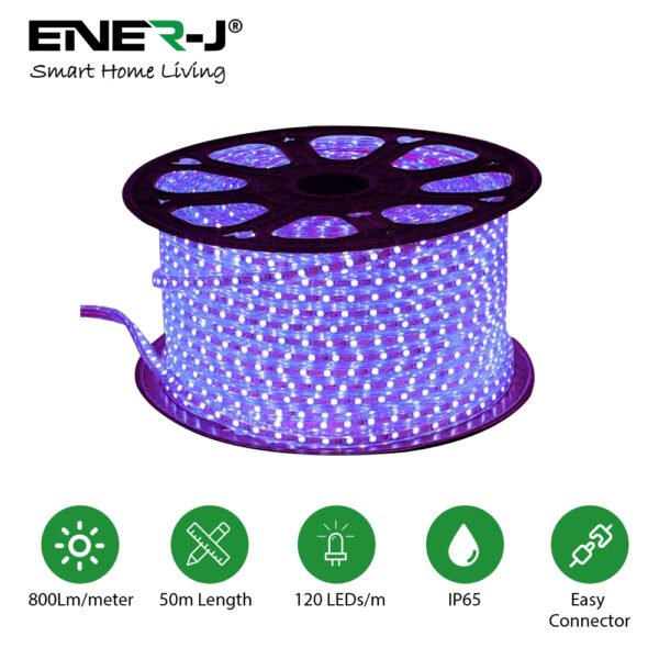 ENER-J LumiFlex Pro LED Rope Light — Blue, 50M Roll, 120 LEDs/m, IP65, No Driver Required