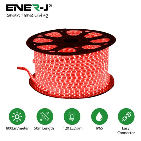 ENER-J LumiFlex Pro LED Rope Light — Red, 50M Roll, 120 LEDs/m, IP65, No Driver Required