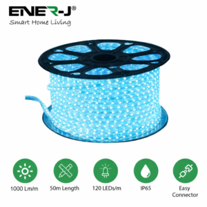 ENER-J LumiFlex Pro LED Rope Light — Ice Blue, 50M Roll, 120 LEDs/m, IP65, No Driver Required