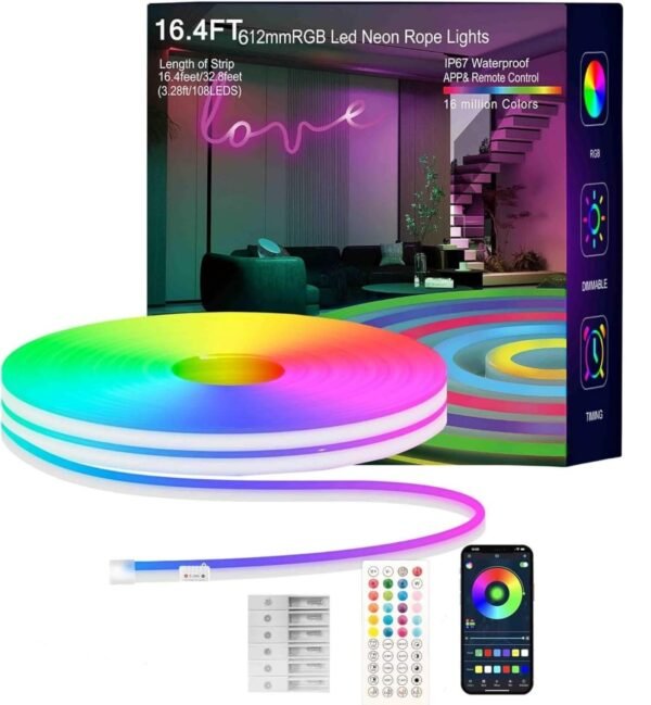ENER-J Neon Magic RGBIC 5M LED Strip Light — App & Remote Control, Music Sync, USB 5V, IP65, Colour Changing