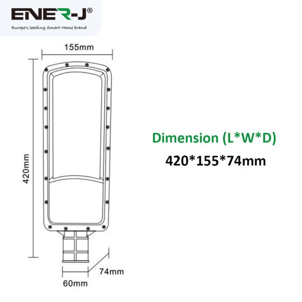 ENER-J 100W Slimline DOB LED Street Light — 12,500 Lumens, 125 lm/W, Wide Voltage 175–400V, Pole Mount