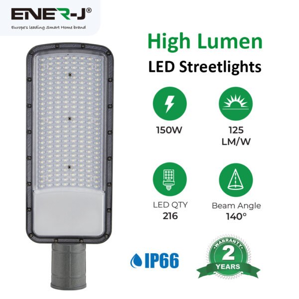 ENER-J 150W Slimline DOB LED Street Light — 18,750 Lumens, 125 lm/W, Wide Voltage 175–400V, φ60 Pole Mount (F317)