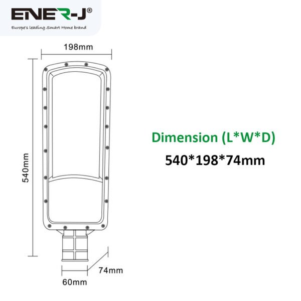 ENER-J 200W Slimline DOB LED Street Light — 25,000 Lumens, 125 lm/W, Wide Voltage 175–400V, φ60 Pole Mount