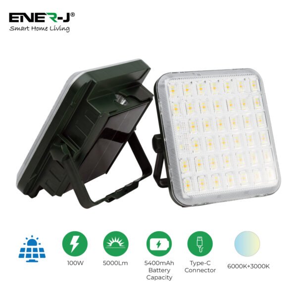 100W Portable LED Floodlight with Removable 5400mAh Power Bank — Wired & Cordless