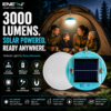 ENER-J Solar LED Rechargeable Camping Lantern — 3000 Lumens, 4800mAh, Type-C & Solar Dual Charging, IP65 Waterproof