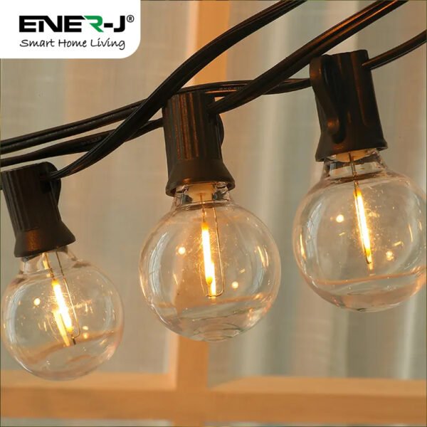 ENER-J Solar String Lights for Garden — 7.6m, 25 G40 LED Filament Bulbs, 4400mAh, Solar + USB, IP64