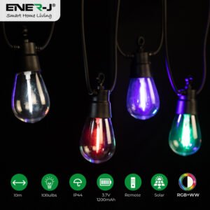 ENER-J Solar String Lights for Outdoor – RGB + Warm White, 10M - ENER-J India