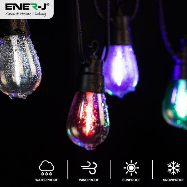 Solar String Lights for Outdoor — RGB+Warm White, 10M, 10 S14 Bulbs, Remote Control, IP44