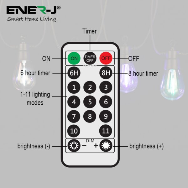 Solar String Lights for Outdoor — RGB+Warm White, 10M, 10 S14 Bulbs, Remote Control, IP44