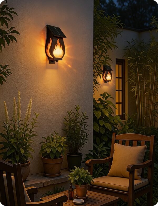 enerj-f352-3 ENER-J 10W Solar Flickering Flame Wall Light — 1.6W Panel, 1200mAh Battery, Warm White, IP65 - ENER-J India