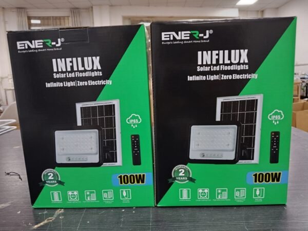 ENER-J 100W Infilux Solar Floodlight F355 — retail box ENER-J 100W Solar Floodlight with Remote - ENER-J India