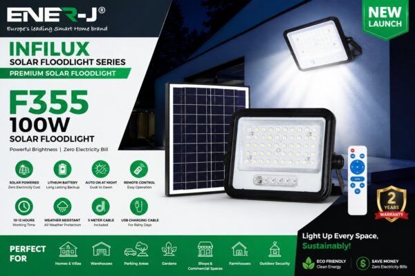 ENER-J 100W Infilux Solar Floodlight F355 — product poster ENER-J 100W Solar Floodlight with Remote - ENER-J India
